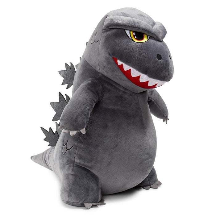 Godzilla 16-inch HugMe vibrating plush toy by Kidrobot, soft plush with vibrating feature, detailed Godzilla character.
