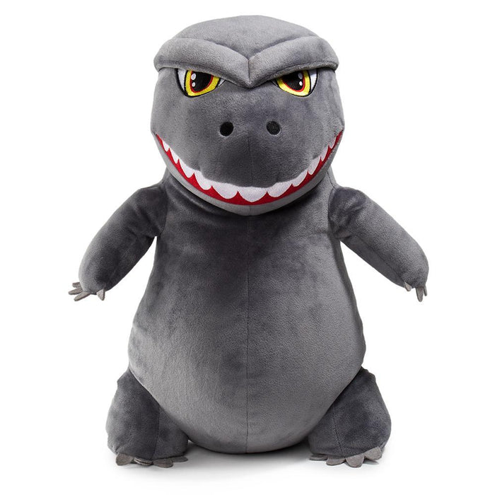 Godzilla 16-inch HugMe vibrating plush toy by Kidrobot, soft plush with vibrating feature, designed as a large Godzilla character.