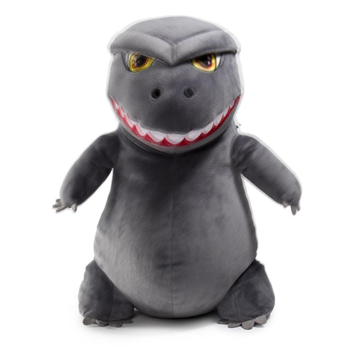 Godzilla 16-inch HugMe vibrating plush toy by Kidrobot, soft plush with detailed Godzilla design and vibrating feature.