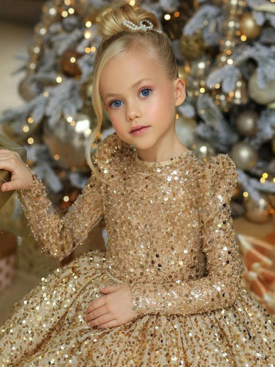 Gold Long Sleeve Mini Special Occasion Dress Mia Belle Girls
