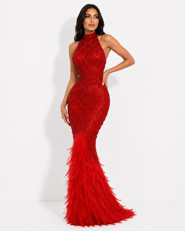Golden Feather Evening Gown - Majesty