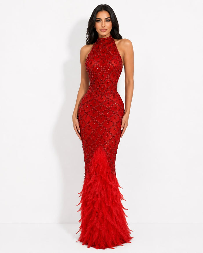 Golden Feather Evening Gown - Majesty