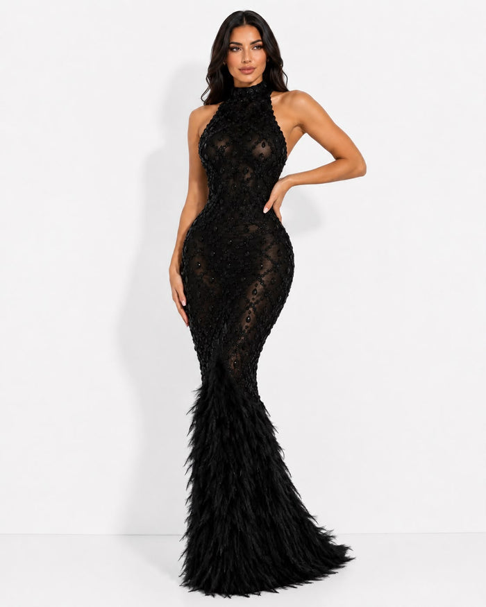 Golden Feather Evening Gown - Majesty