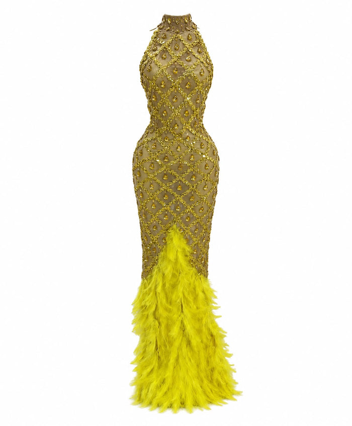 Golden Feather Evening Gown - Majesty