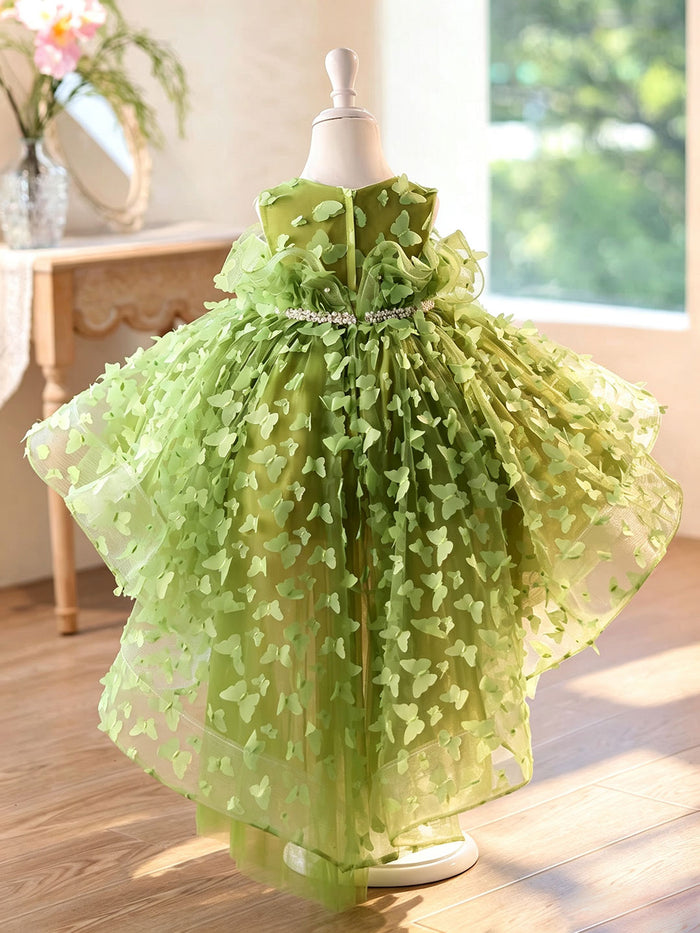 Green 3D Butterfly High-Low Tulle Flower Girl Dress J430C