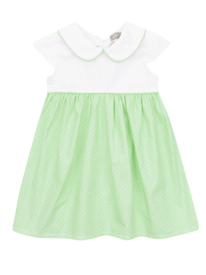 KidsCouture x Mia Belle Girls Green Polka Dot A-Line Dress