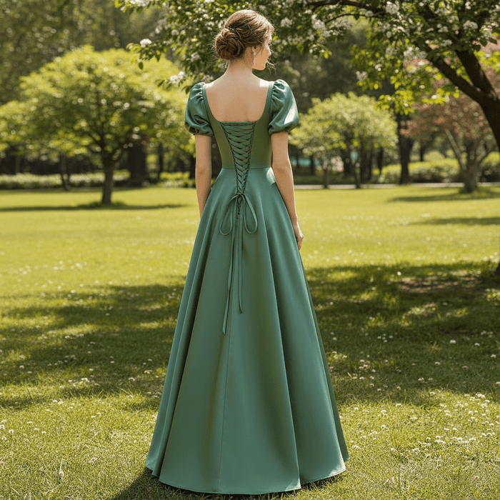 Green Junior & Senior Prom Gowns with Short Sleeves - Rosymae