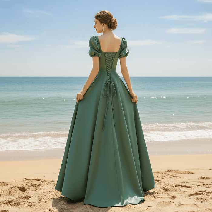 Green Junior & Senior Prom Gowns with Short Sleeves - Rosymae