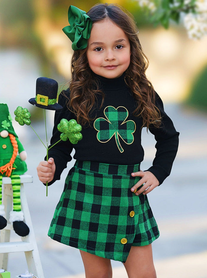 Green Parade Clover Plaid Skort Set Mia Belle Girls
