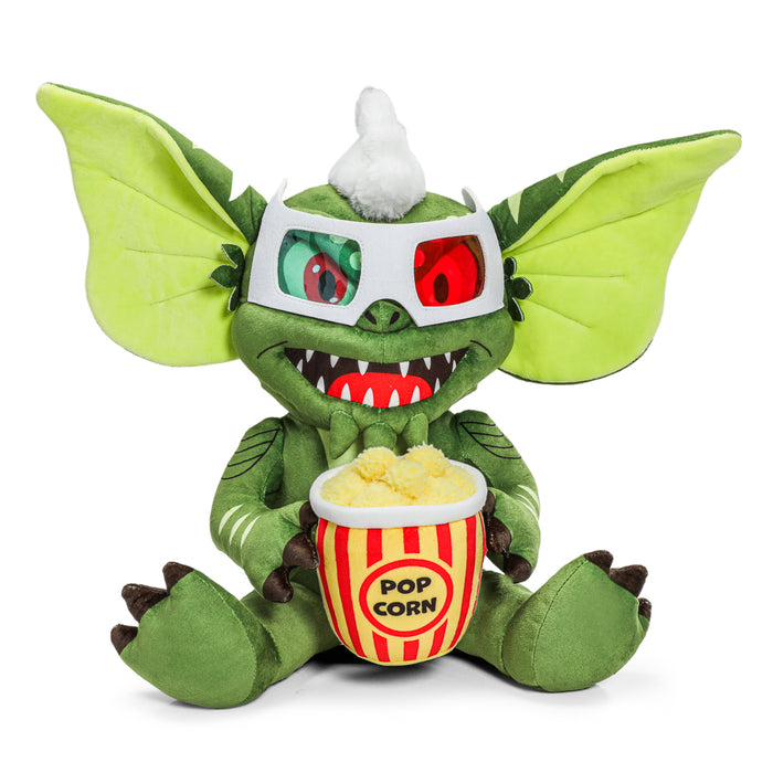 Gremlins Stripe HugMe plush with popcorn design, 14.5-inch shake-action soft toy from the Gremlins brand.