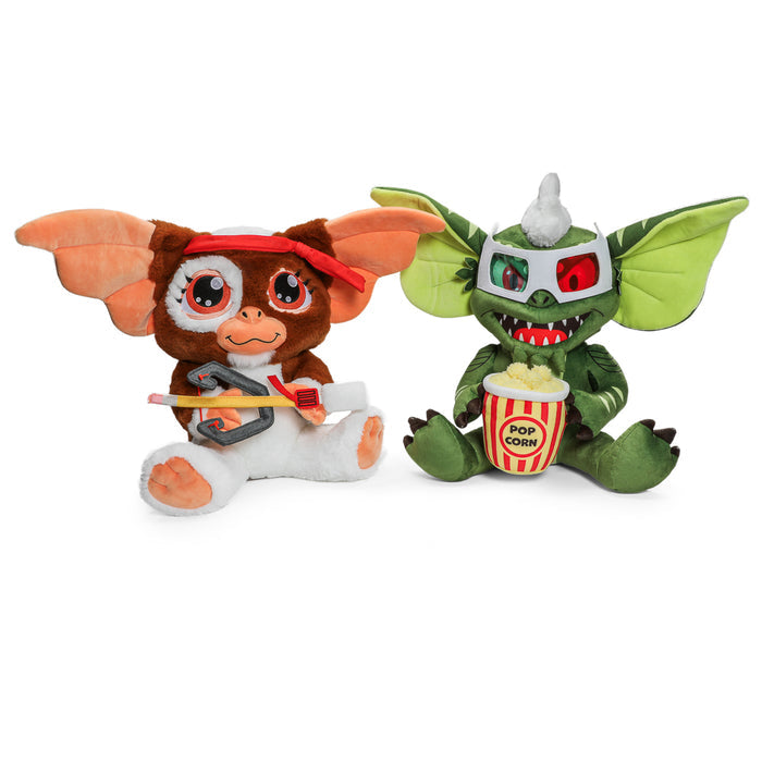Gremlins Stripe HugMe plush with popcorn design, 14.5-inch size, featuring shake-action and soft, cuddly material.