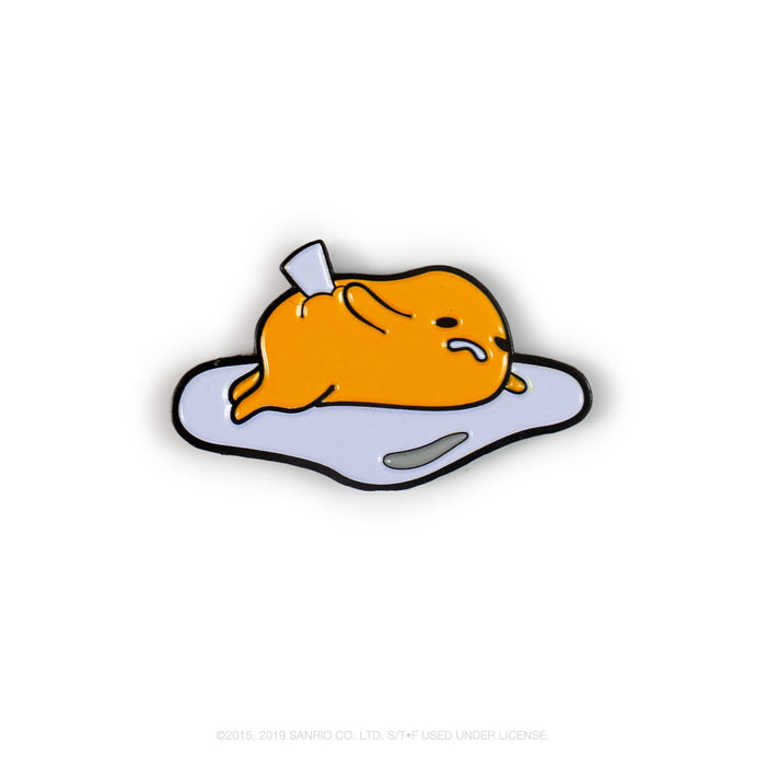 Gudetama Eggstra Lazy enamel pin from Kidrobot x Sanrio, featuring a cute, lazy egg character in a sealed blind box.