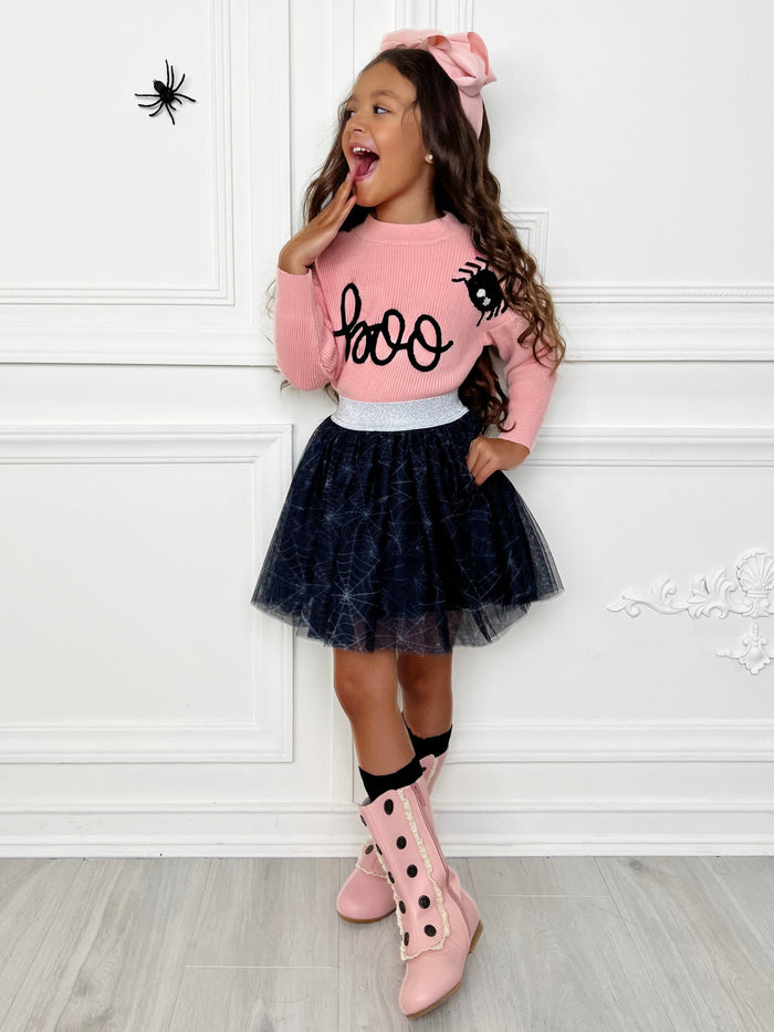 Halloween Boo Top and Spider Tutu Skirt Set Mia Belle Girls