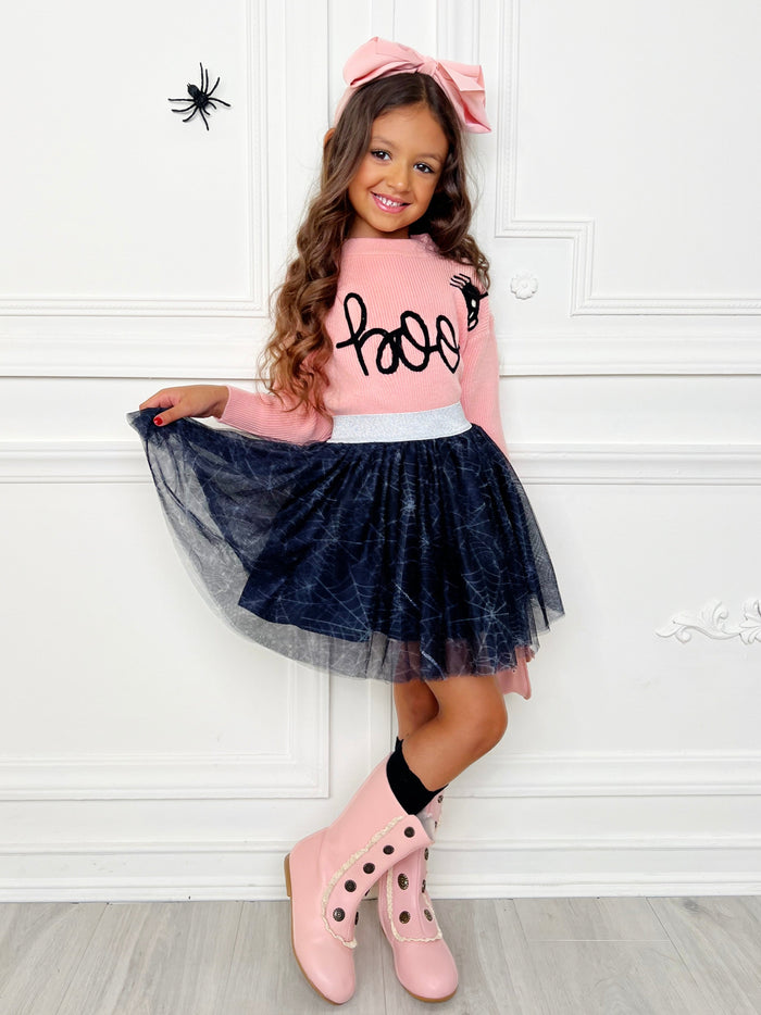 Halloween Boo Top and Spider Tutu Skirt Set Mia Belle Girls