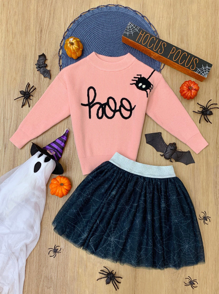 Halloween Boo Top and Spider Tutu Skirt Set Mia Belle Girls