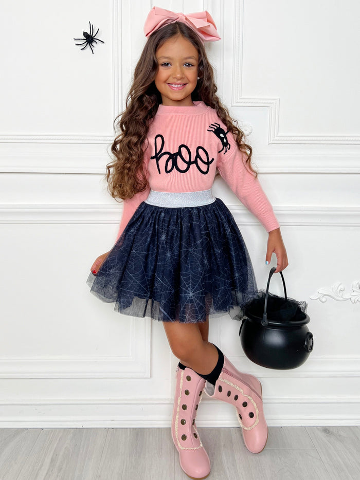 Halloween Boo Top and Spider Tutu Skirt Set Mia Belle Girls