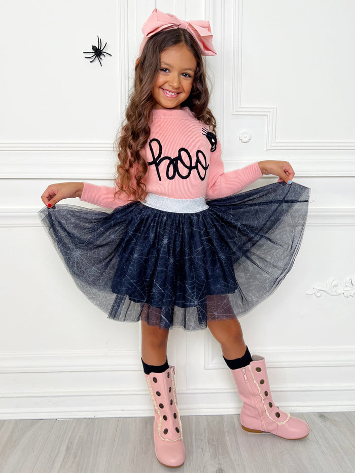 Halloween Boo Top and Spider Tutu Skirt Set Mia Belle Girls