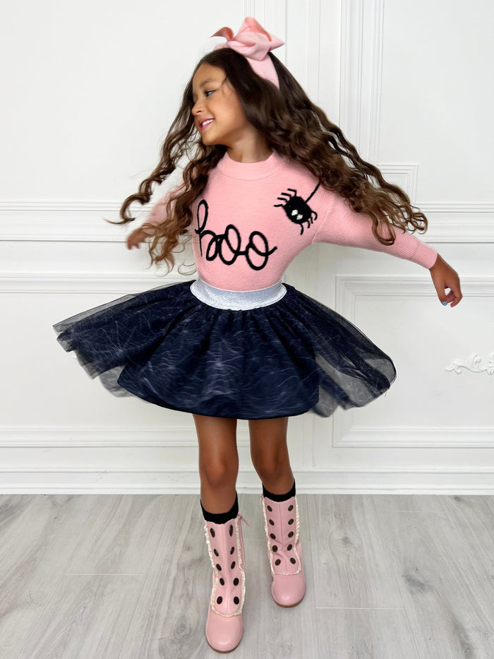 Halloween Boo Top and Spider Tutu Skirt Set Mia Belle Girls