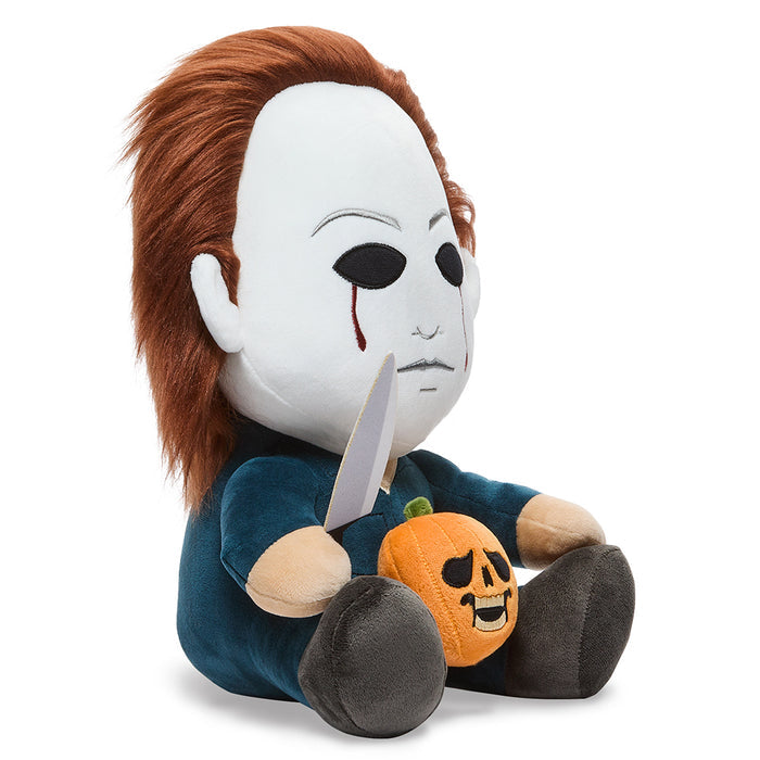 Halloween Michael Myers HugMe 16-inch Shake Action Plush by Kidrobot, featuring detailed Michael Myers design and soft plush texture.