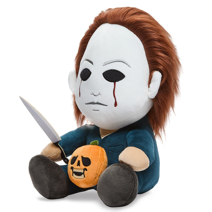 Halloween Michael Myers HugMe 16-inch shake action plush by Kidrobot, featuring Michael Myers in a soft, detailed plush design.