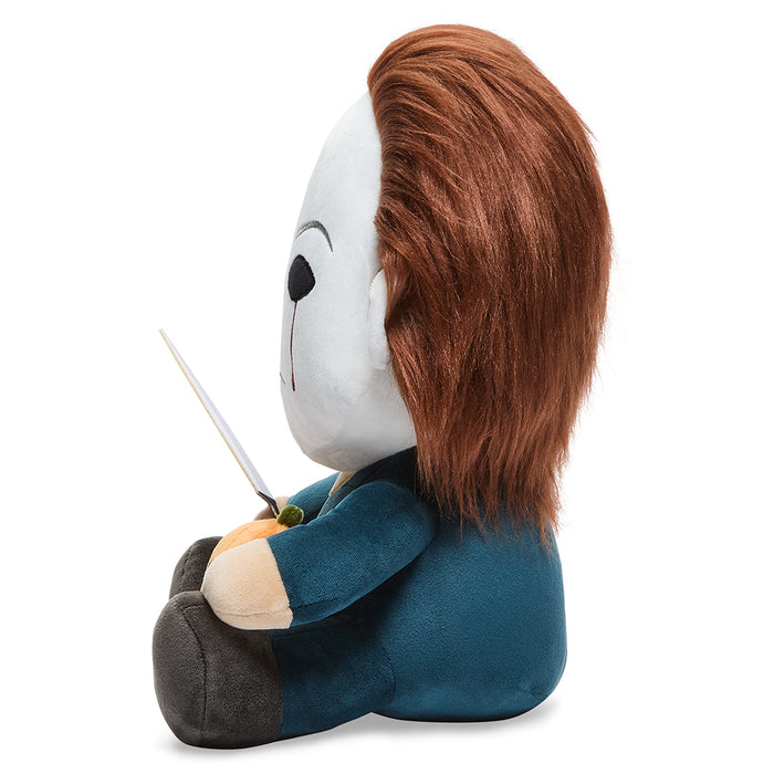 Halloween Michael Myers HugMe 16-inch shake action plush by Kidrobot, featuring a detailed plush figure of Michael Myers from Halloween.