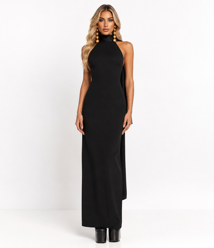 Halter Cape Maxi Dress – Noir