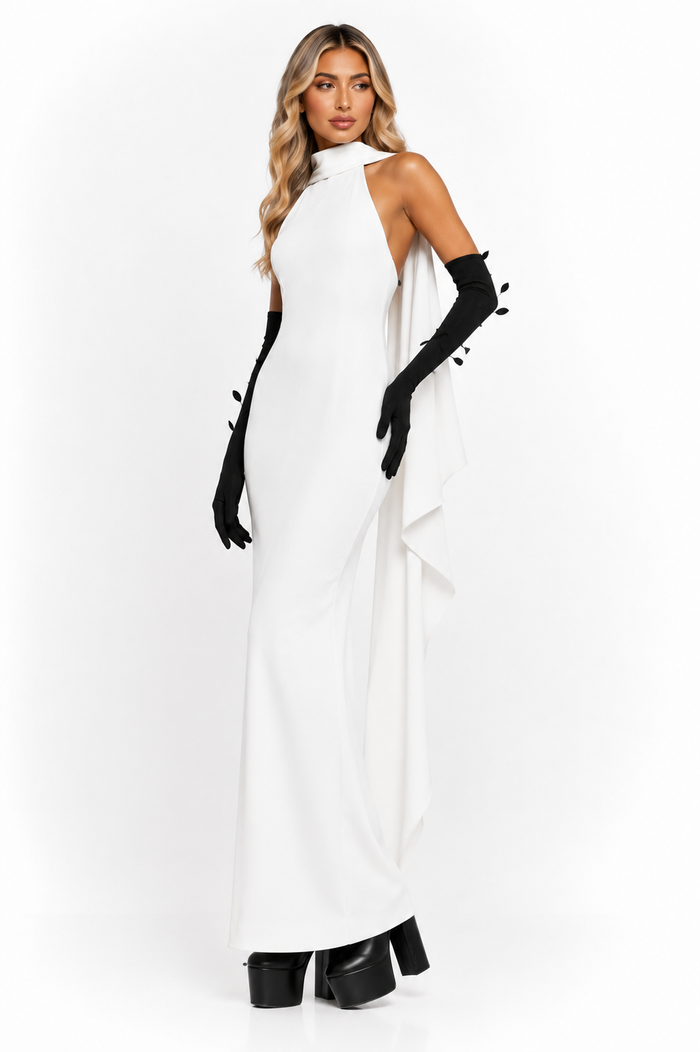 Halter Cape Maxi Dress – Noir