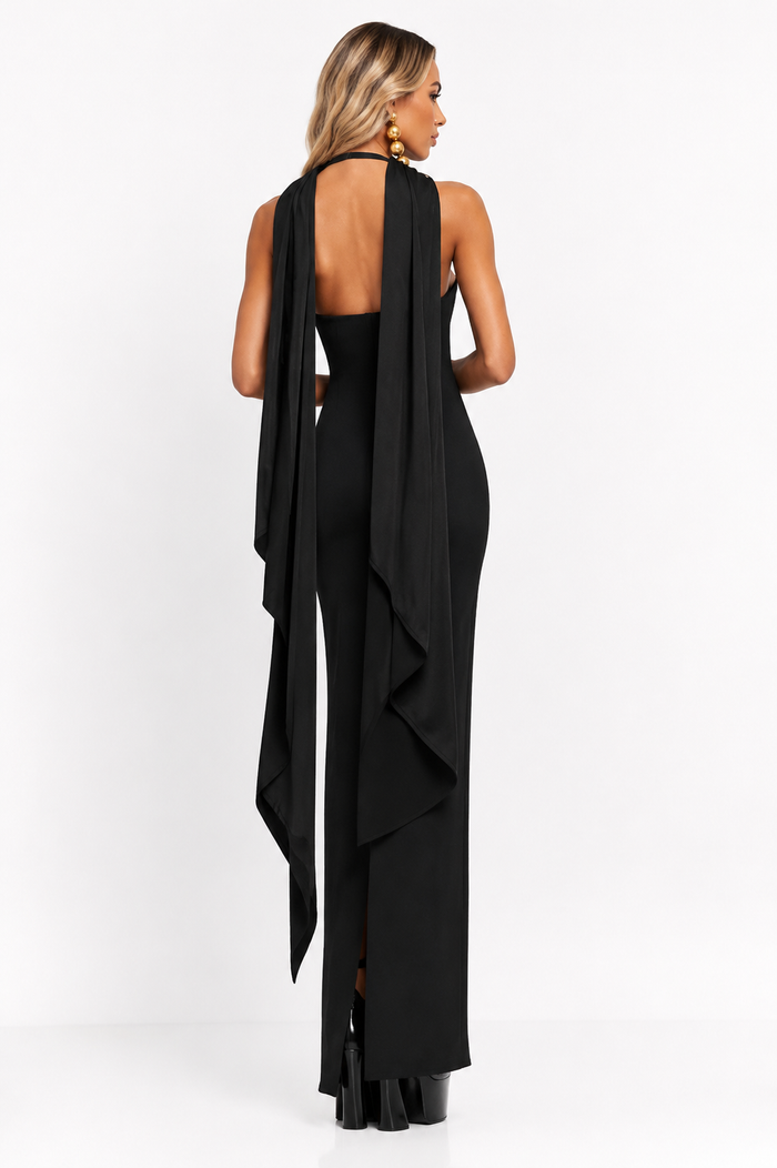 Halter Cape Maxi Dress – Noir