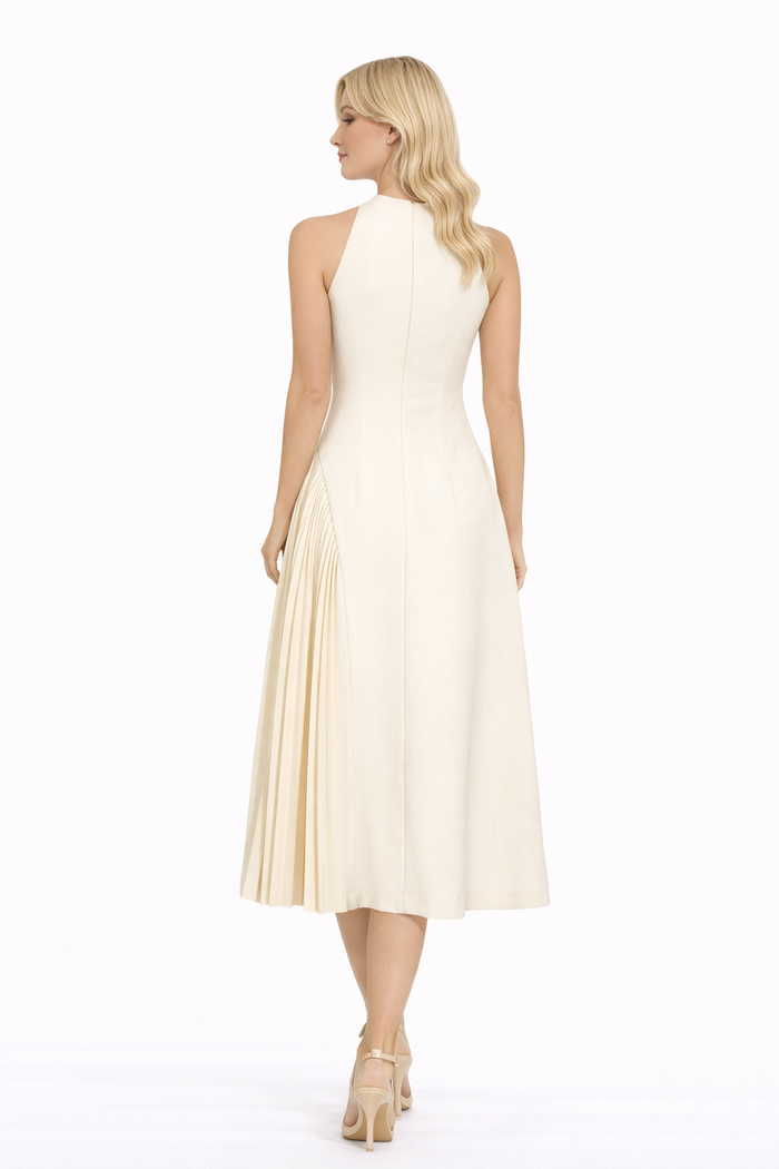 halter keyhole pleated panel midi dress – SCULPT