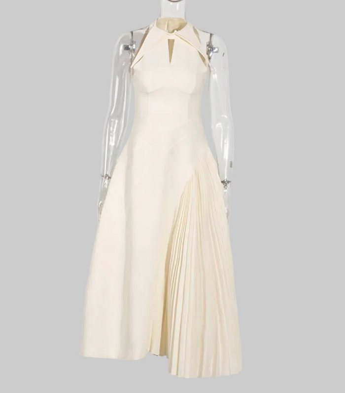 halter keyhole pleated panel midi dress – SCULPT