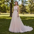 Halter Neck Boho A-Line Blush Pink Tulle Wedding Dress - Rosymae