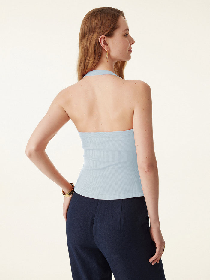 OGLmove Halter Neck Side Ruched Ribbed Bra Tank