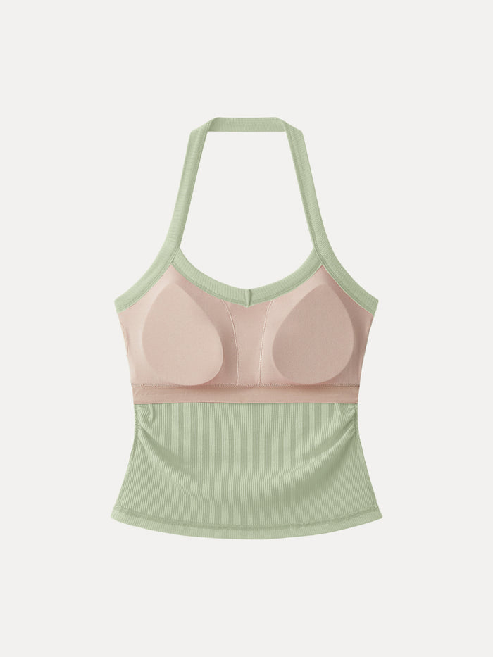 OGLmove Halter Neck Side Ruched Ribbed Bra Tank
