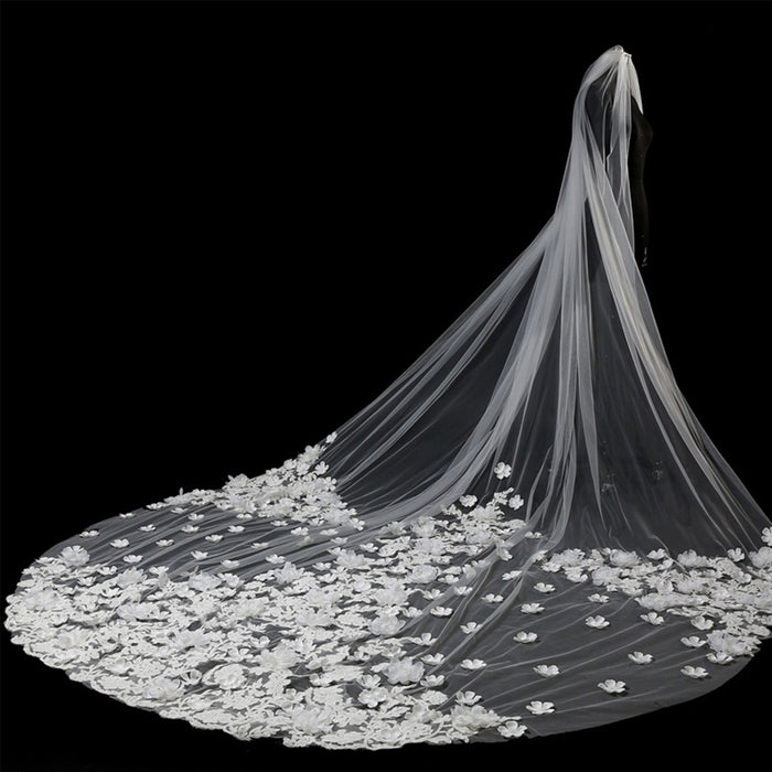 Handmade Flowers Tulle Bridal Head Veil - Rosymae