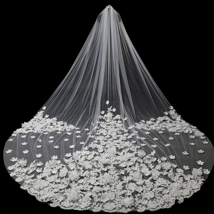 Handmade Flowers Tulle Bridal Head Veil - Rosymae