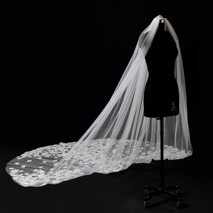 Handmade Flowers Tulle Bridal Head Veil - Rosymae