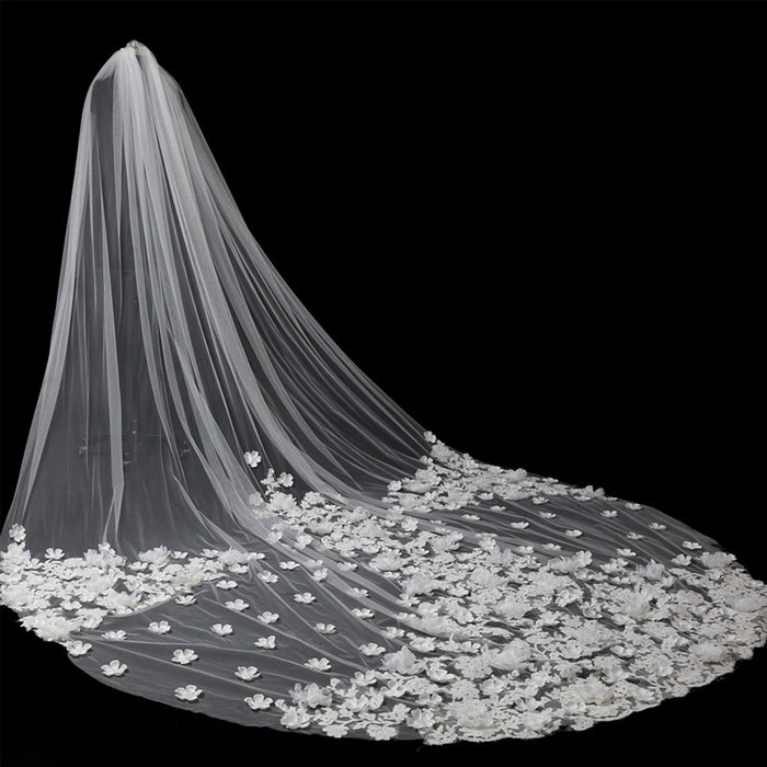 Handmade Flowers Tulle Bridal Head Veil - Rosymae