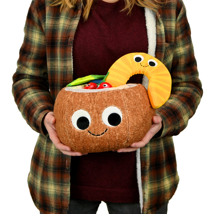 Kidrobot Happy Hour Camile Piña Colada plush toy, soft interactive plush featuring a tropical piña colada design.