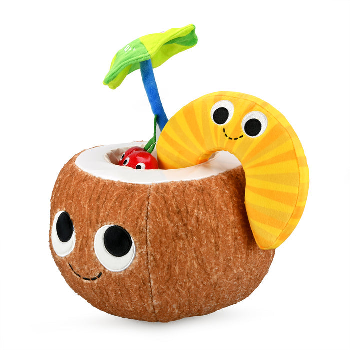 Kidrobot Happy Hour Camile Pina Colada plush toy, soft interactive plush with colorful pineapple design and cheerful expression.