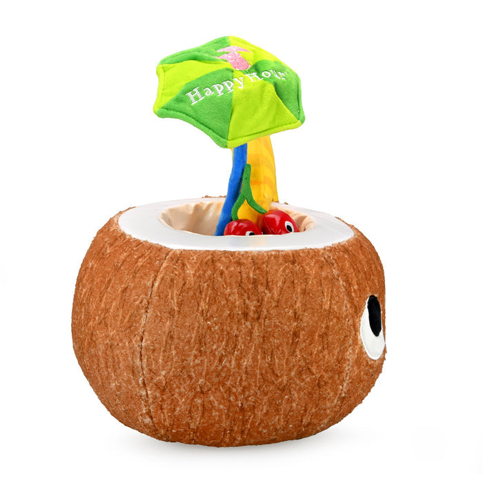 Kidrobot Happy Hour Camile Piña Colada plush toy, colorful interactive plush with tropical pineapple and coconut design.
