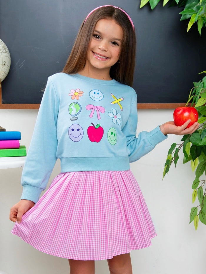 Happy School Days Top and Gingham Skirt Set