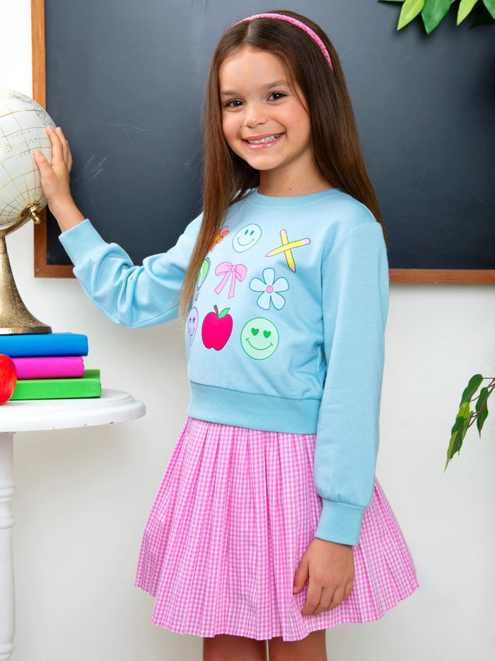 Happy School Days Top and Gingham Skirt Set