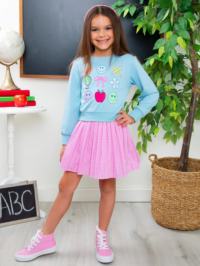 Happy School Days Top and Gingham Skirt Set
