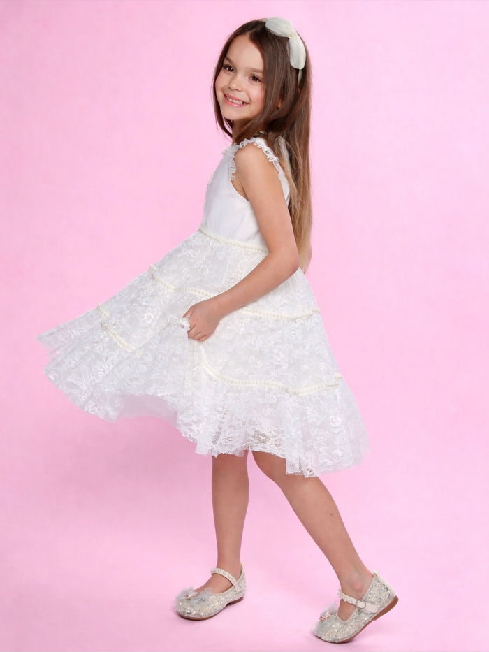 Girls formal ivory dress with pearl accents and lace skirt