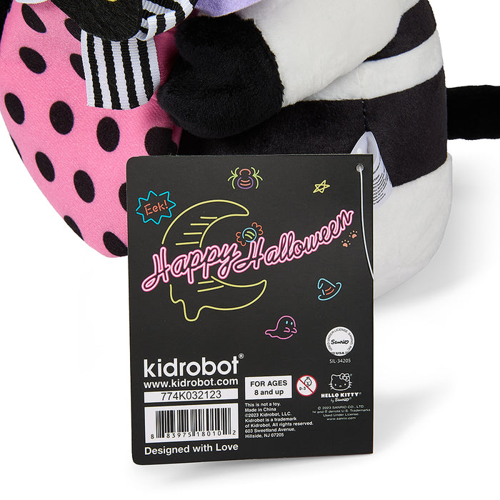 Sanrio Hello Kitty 13-inch Halloween plush dressed as a bandit with a cute mask and costume, soft and cuddly for kids.