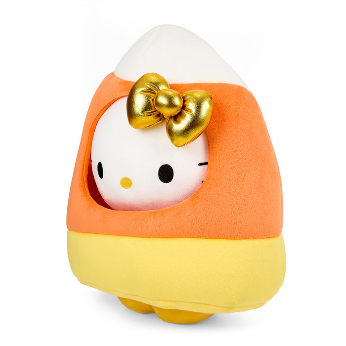 Sanrio Hello Kitty 13-inch Halloween plush toy featuring a cute candy corn design, soft fabric, and festive Halloween colors.