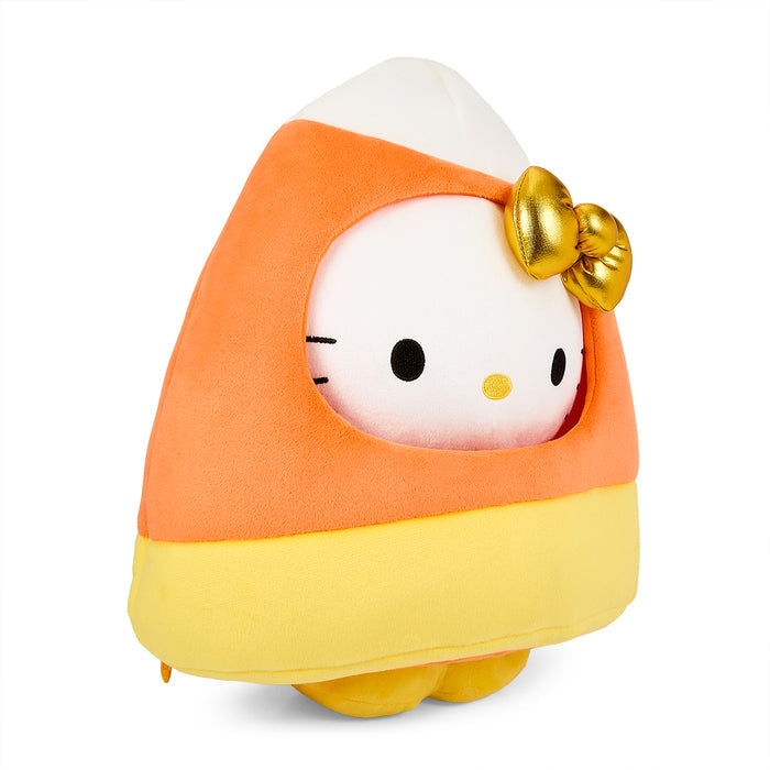 Sanrio Hello Kitty 13-inch Halloween plush toy in candy corn design, soft and cuddly Halloween-themed plush for kids.