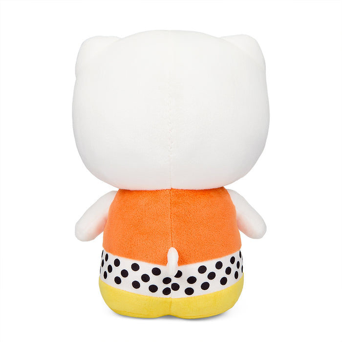 Sanrio Hello Kitty 13-inch Halloween plush toy featuring a candy corn design, soft and cuddly for Halloween celebration.