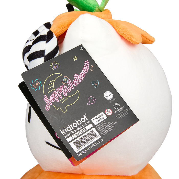 Sanrio Hello Kitty 13-inch Halloween plush in a pumpkin costume, soft plush toy with a cute pumpkin design.