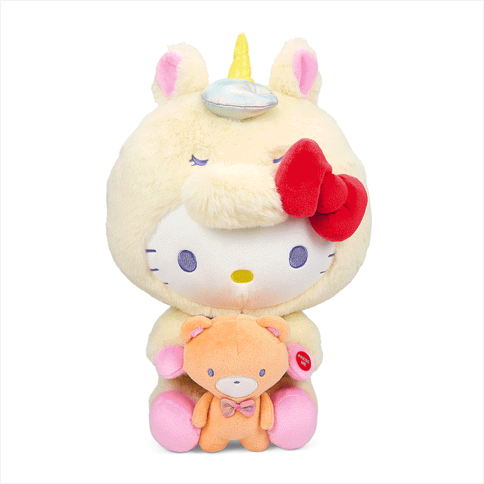 Sanrio Hello Kitty 13-inch light-up unicorn plush with soft fabric and colorful details, perfect for cuddling and display.